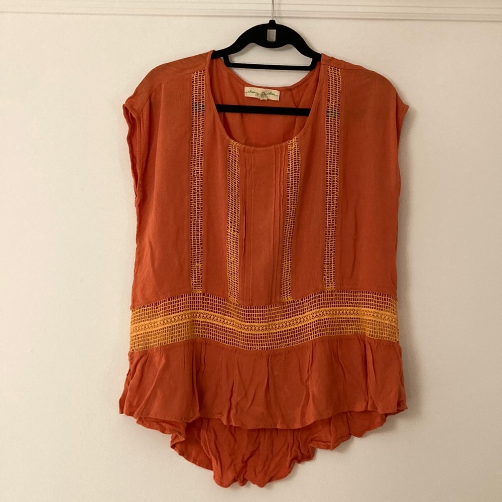 Gauze top with crochet detail